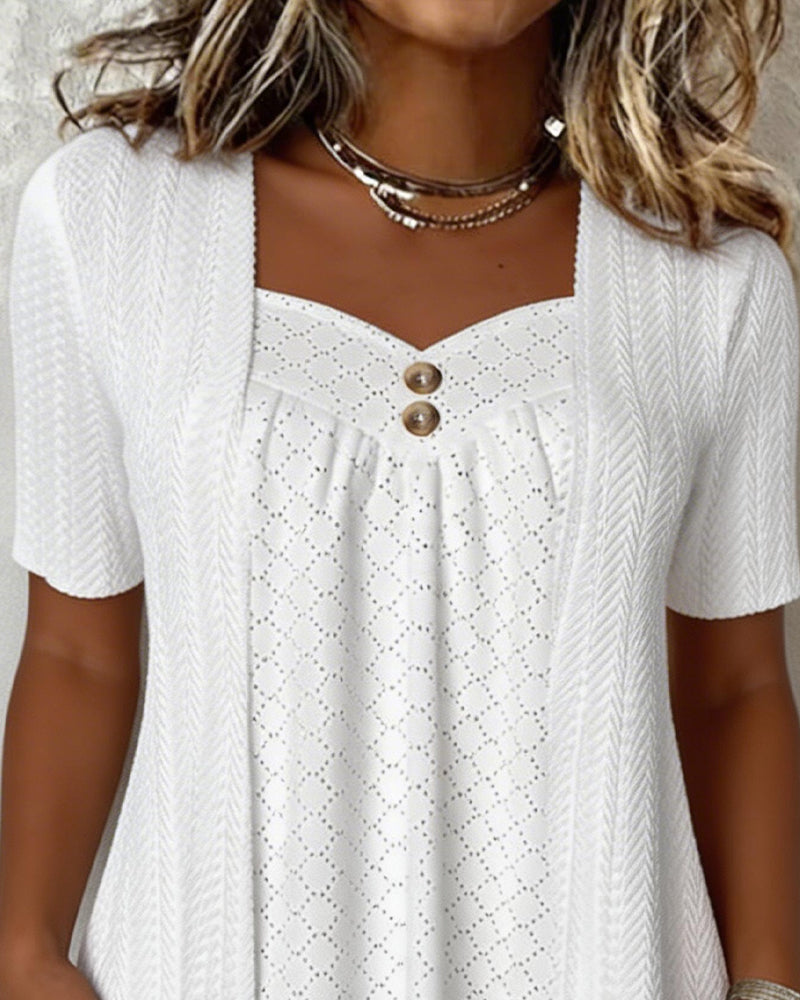 Faux A-Linien-Bluse Quadratischer Ausschnitt Patchwork