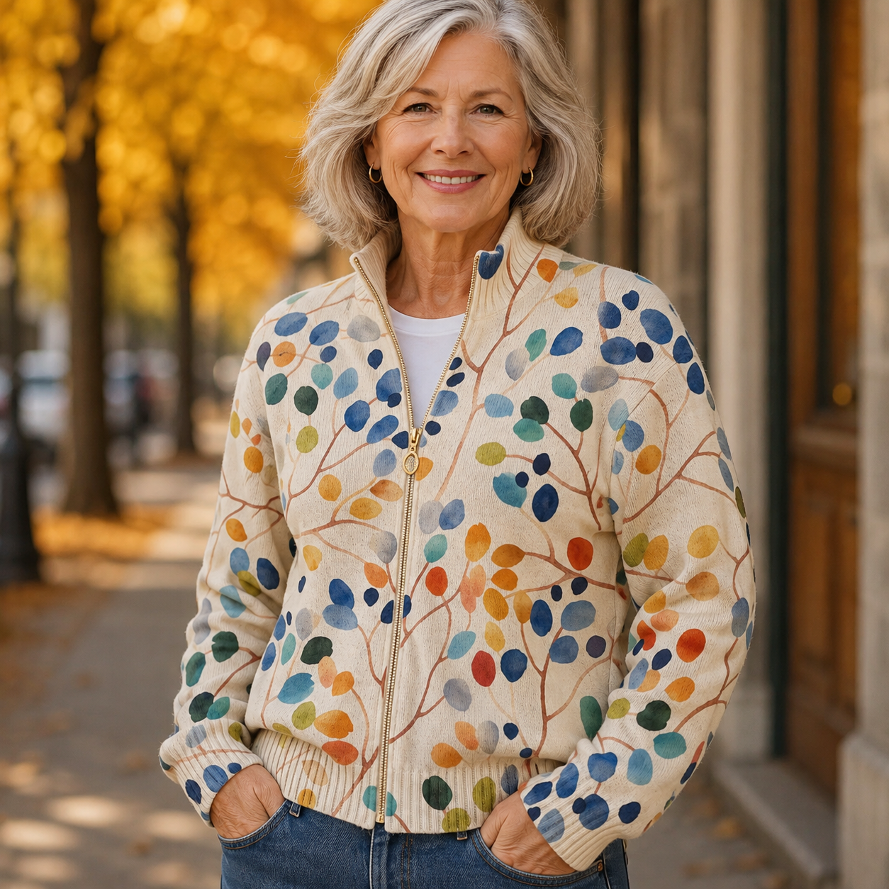 Imogene™ | Reißverschluss-Cardigan mit botanischem Blättermuster