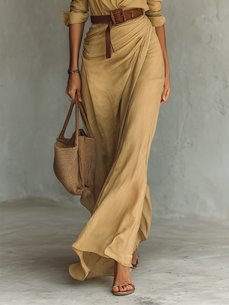 Maxi-Kleid mit Reverskragen und langen Ärmeln für Damen
