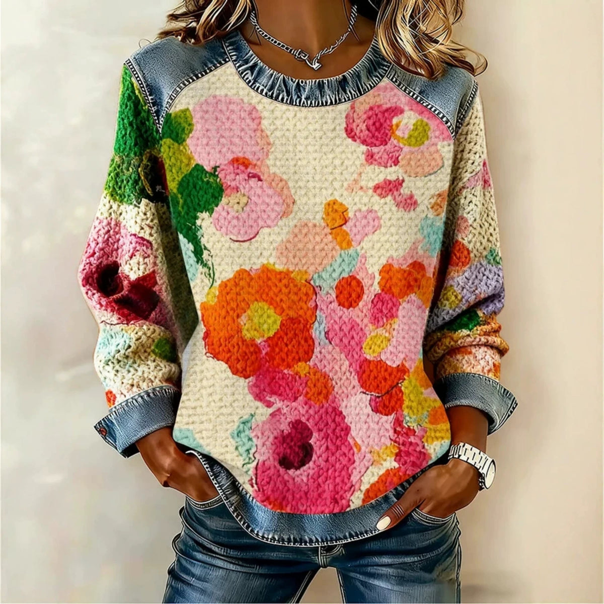 Nathalie – Aquarellblumen mit Denimdetails