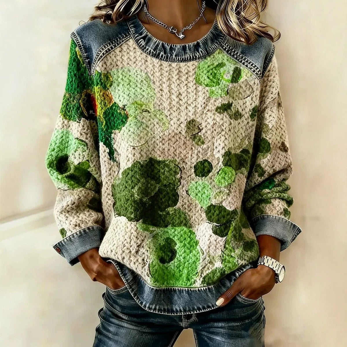 Nathalie – Aquarellblumen mit Denimdetails