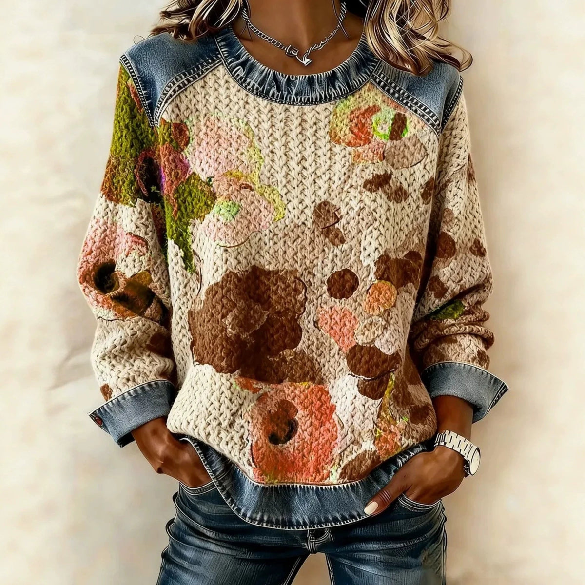 Nathalie – Aquarellblumen mit Denimdetails