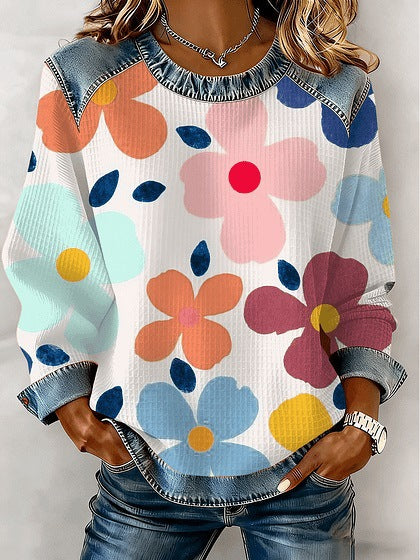 Isabelle – Weißes Sweatshirt mit Pastellblumen
