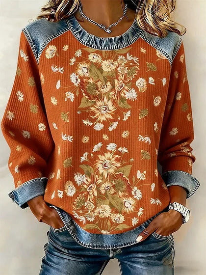 Élise – Orangefarbenes Sweatshirt mit Margeriten