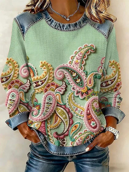 Élina – Mintgrünes Sweatshirt mit Paisleymuster