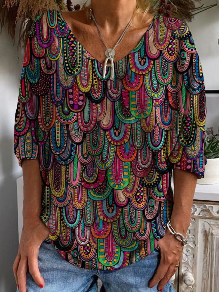 Damen Plus-Size Print Tops – Elegante Muster in L–XXXL