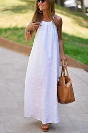 Mist Blend Leinen Halter Maxikleid