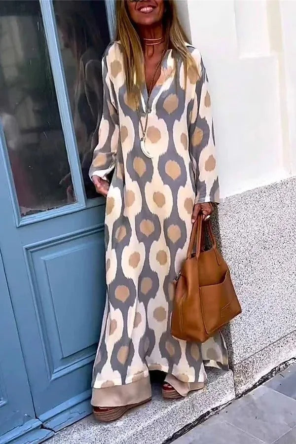 caith Maxikleid V-Ausschnitt Mosaic Rhythm