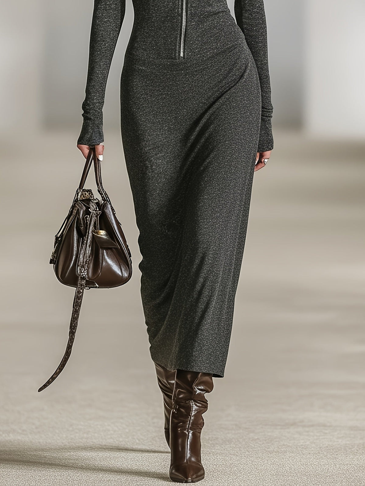LIORRA | LANGÄRMELIGES TUNIKAKLEID MIT KAPUZE UND REISSVERSCHLUSSDETAIL