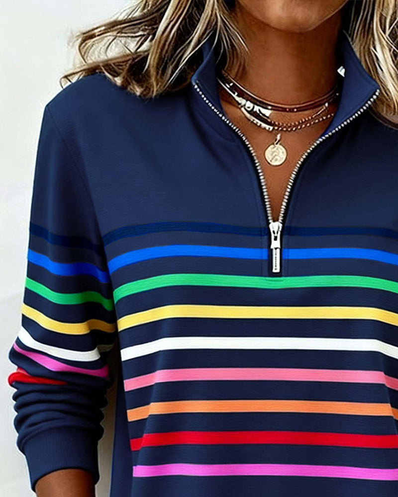Vienna – Regenbogengestreiftes Zip-Sweatshirt