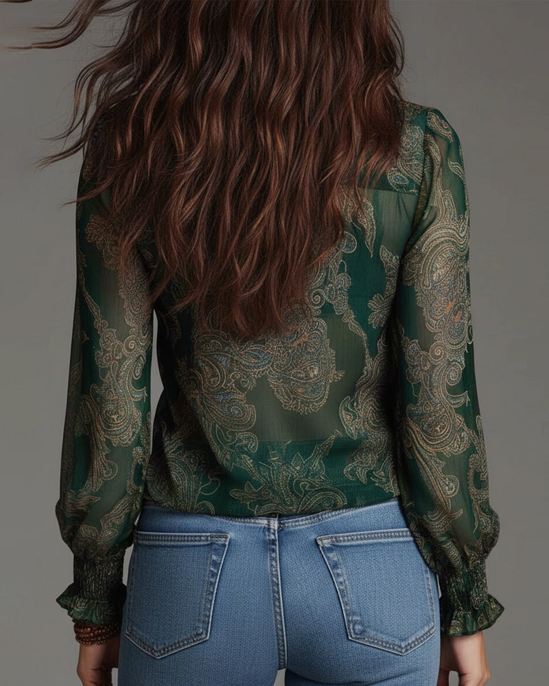 Demi-Zip-Bluse mit Retro-Rüschen