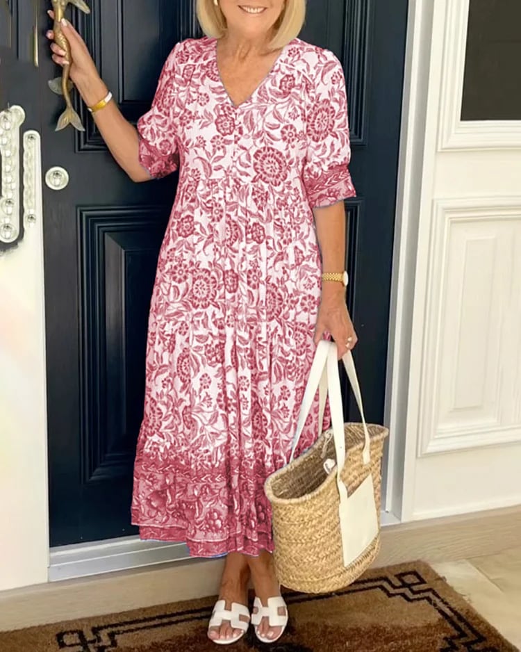 Maeva – Boho Maxikleid mit floralem Print und V-Ausschnitt