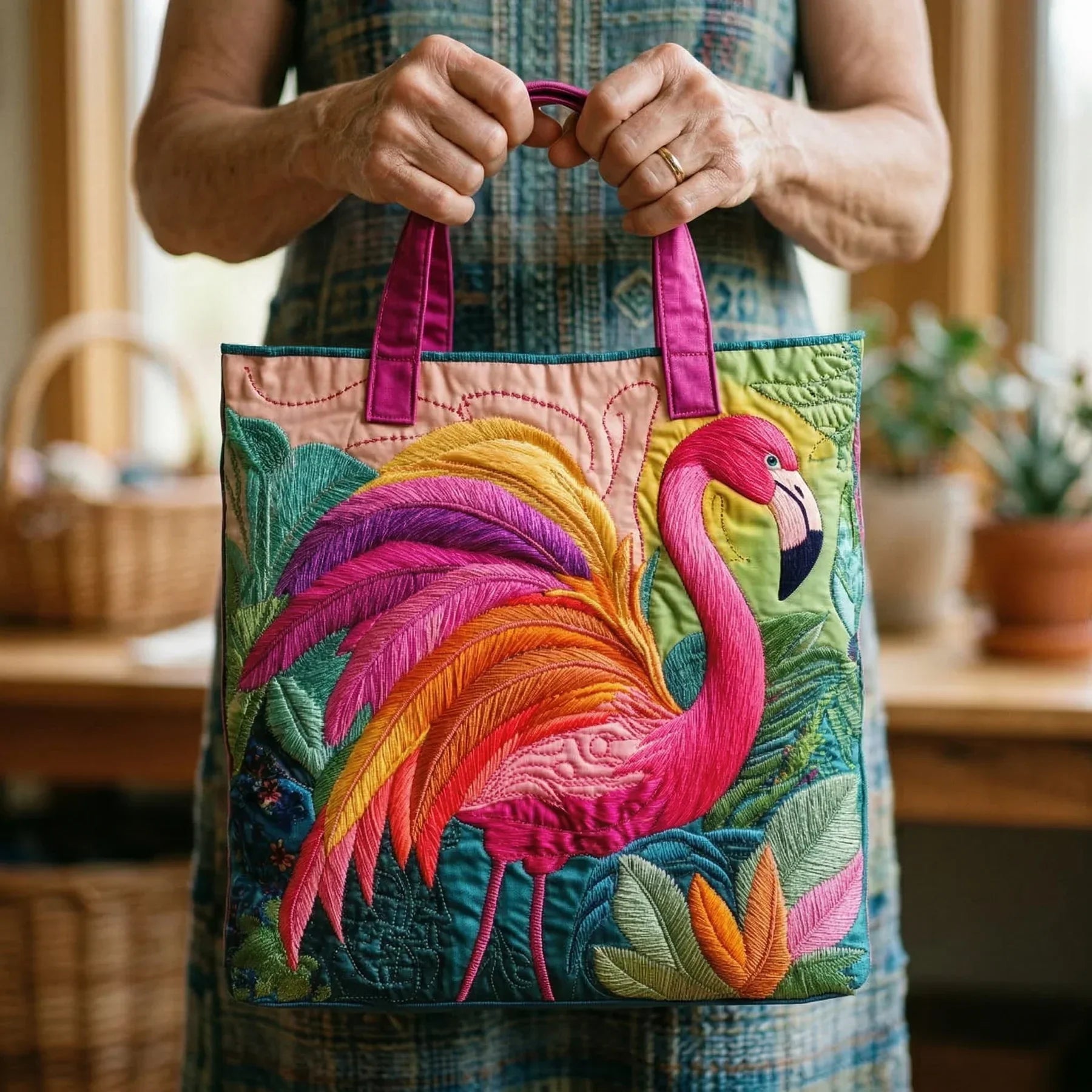 Gesteppte Tasche - Regenbogenflamingo