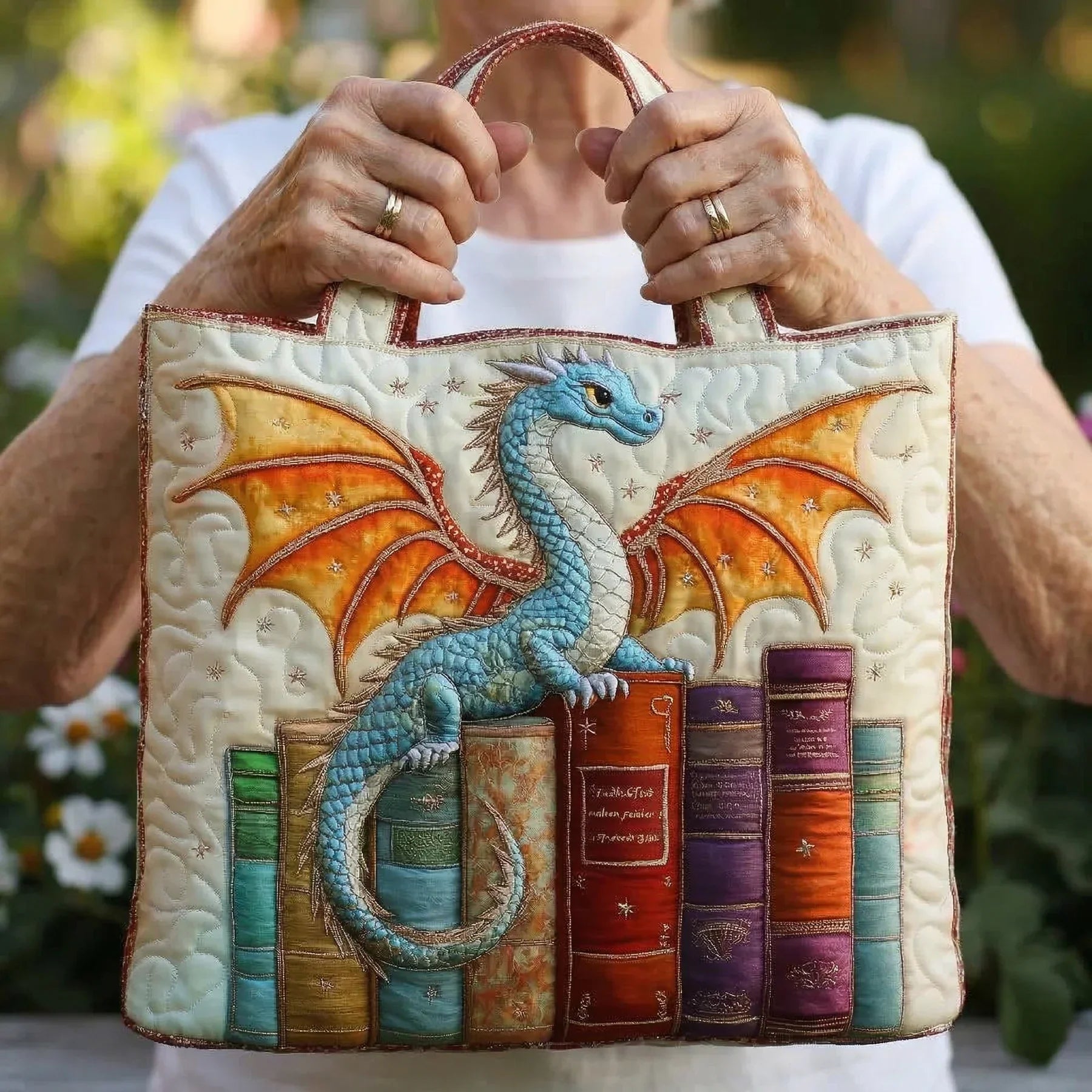 Gepolsterte Tasche - Smaragdgrüner Drache Hüter der Bücher