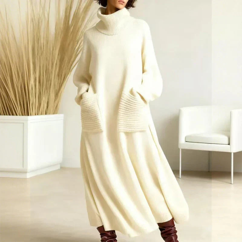 Irina | Strickkleid mit Rollkragen, langen Ärmeln & Taschen