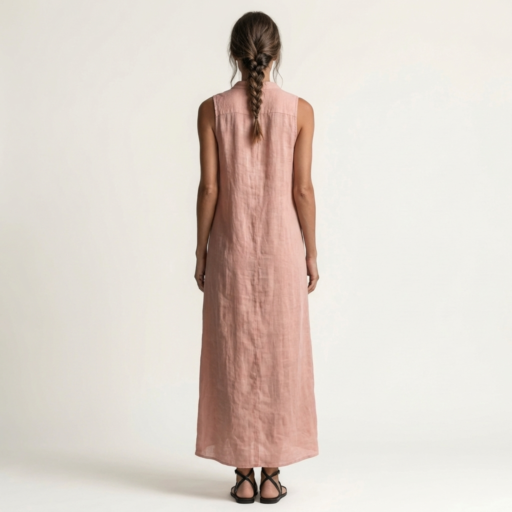Mirabell | Ärmelloses Leinen-Maxikleid mit Kapuze und Knopfleiste vorne