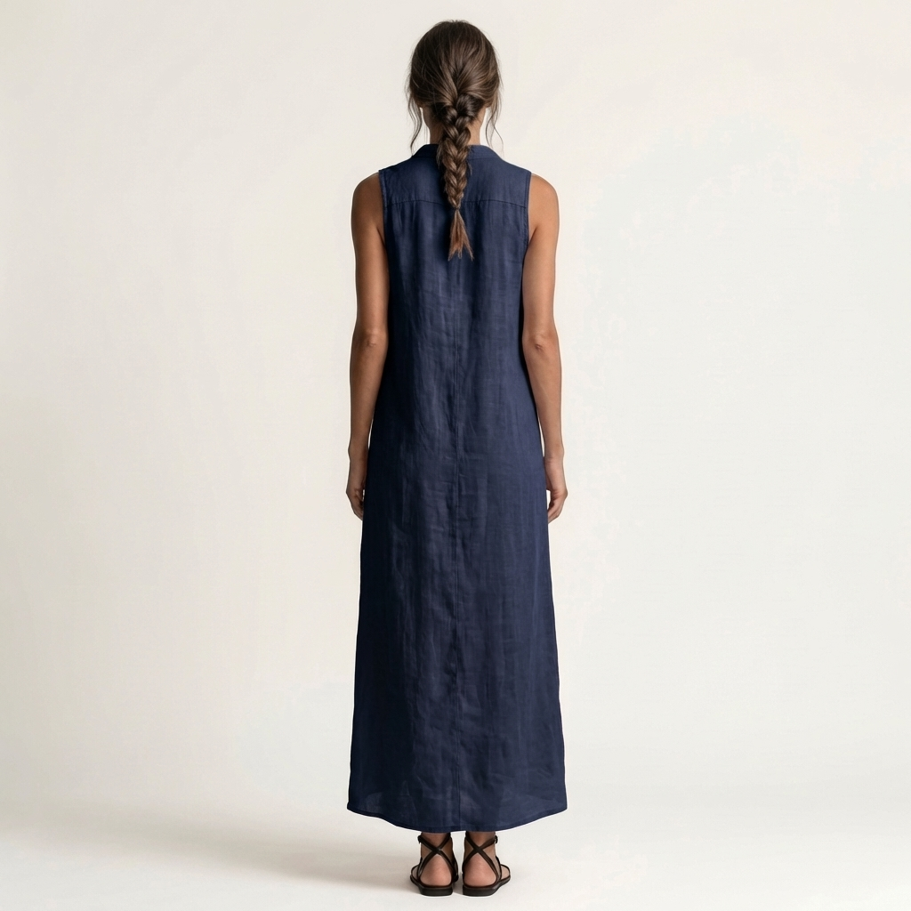 Mirabell | Ärmelloses Leinen-Maxikleid mit Kapuze und Knopfleiste vorne