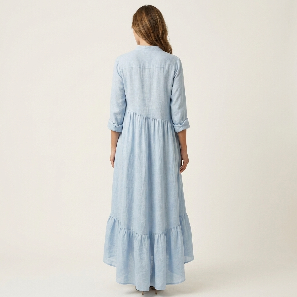 Jilana | Maxikleid mit Stehkragen, Knopfleiste vorne und Rüschen am Saum