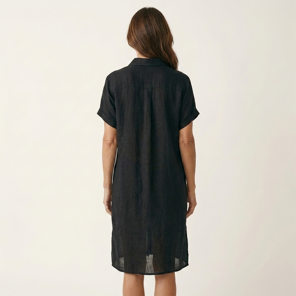 Nidalie | Midi-Shirtkleid aus Baumwoll-Leinen mit umgeschlagenen Ärmelbündchen