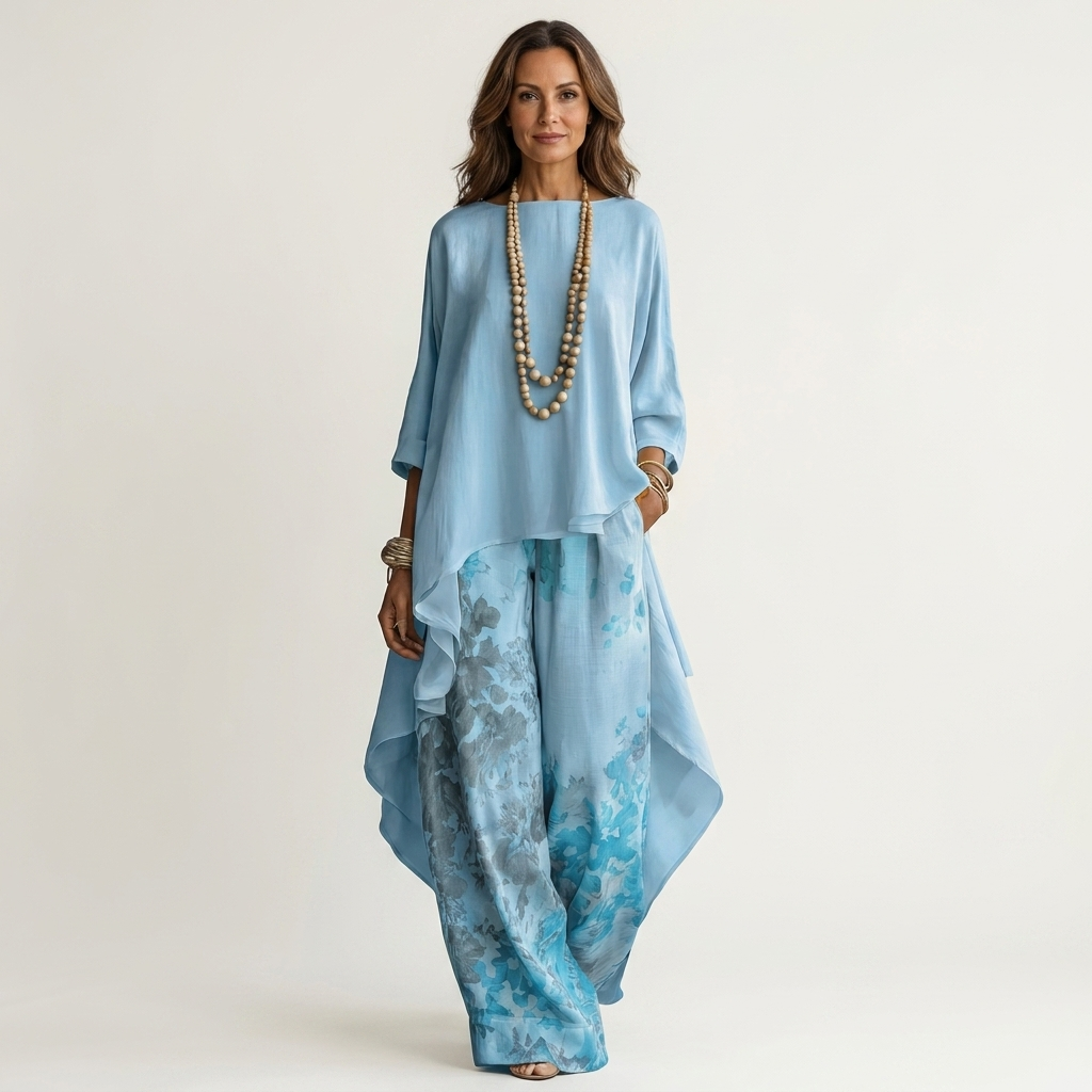 Cariola | Zweiteiliges Set aus Baumwoll-Seiden-Mischung mit asymmetrischer Tunika