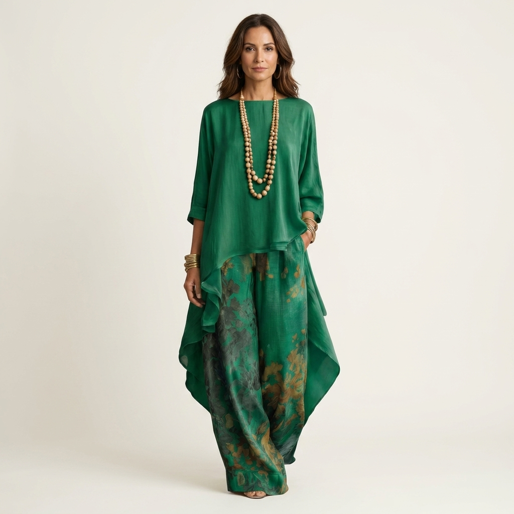 Cariola | Zweiteiliges Set aus Baumwoll-Seiden-Mischung mit asymmetrischer Tunika