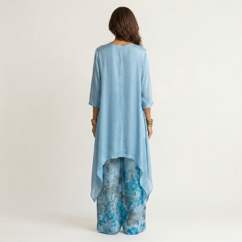 Cariola | Zweiteiliges Set aus Baumwoll-Seiden-Mischung mit asymmetrischer Tunika