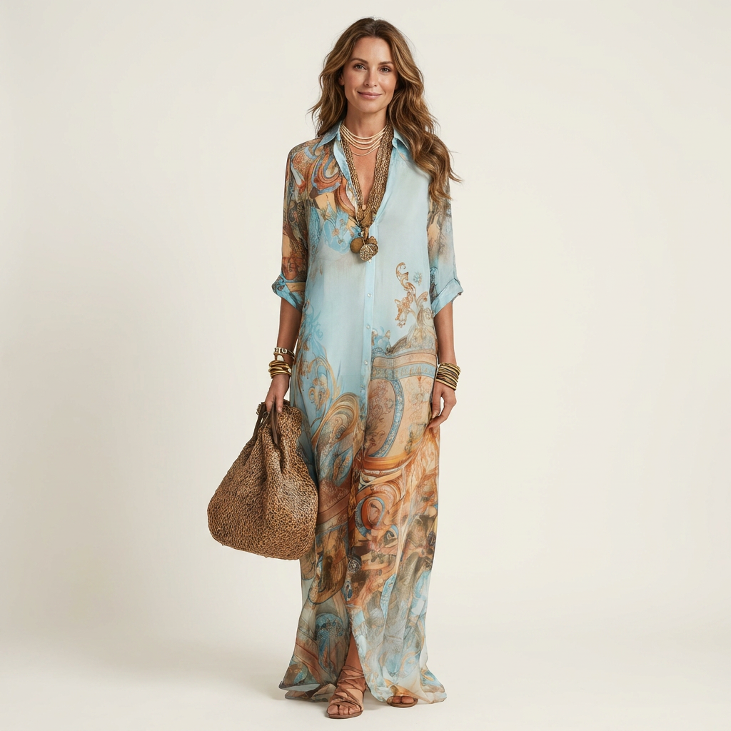 Lanie | Maxikleid aus Seide im Hemdstil