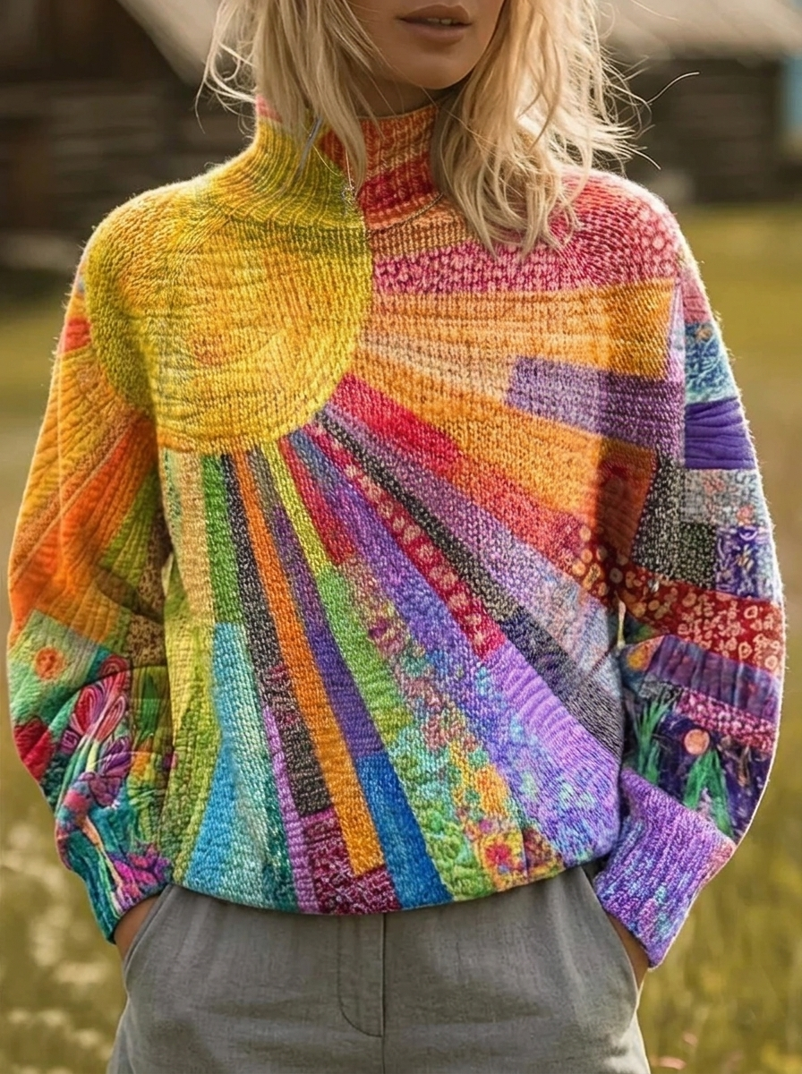 Rosalind | Retro-Rollkragenpullover mit Sunburst-Print