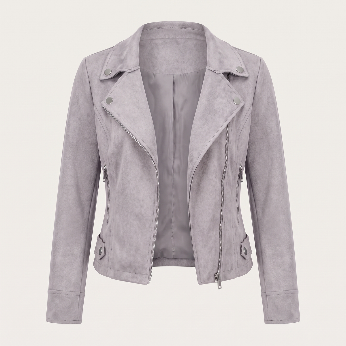 Lia | Kurze Jacke in Wildlederoptik mit asymmetrischem Reißverschluss
