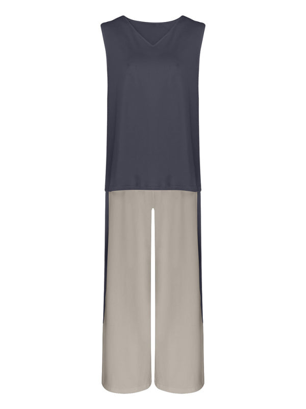 Set aus Hose und ärmelloser Strickjacke in kontrastierender Farbe
