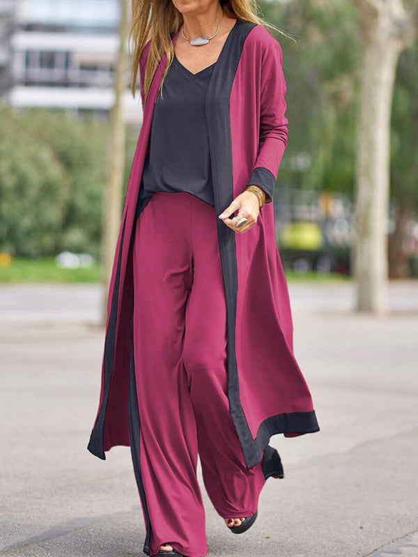 Set aus Hose und ärmelloser Strickjacke in kontrastierender Farbe