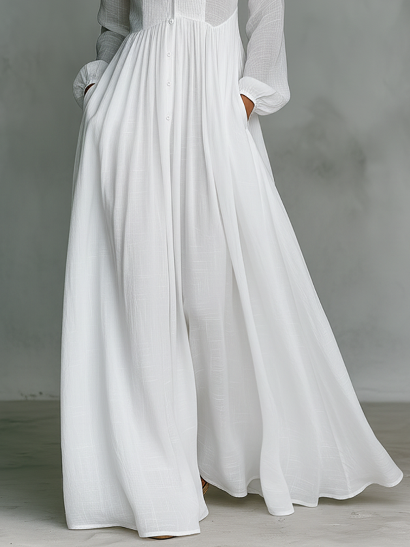 Aurelia™ – Fliessendes Maxi-Hemdkleid in Leinen-Textur