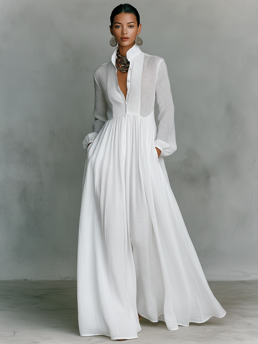 Aurelia™ – Fliessendes Maxi-Hemdkleid in Leinen-Textur