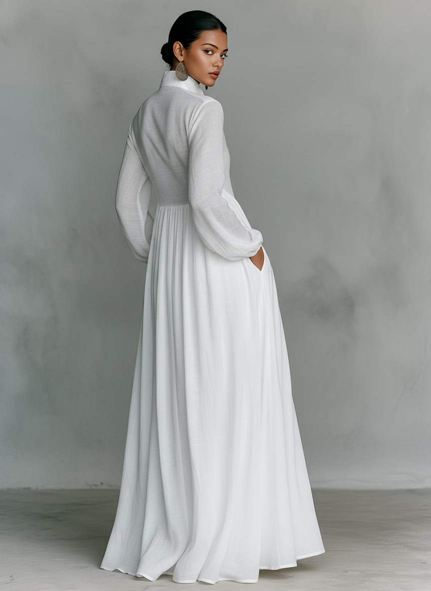 Aurelia™ – Fliessendes Maxi-Hemdkleid in Leinen-Textur