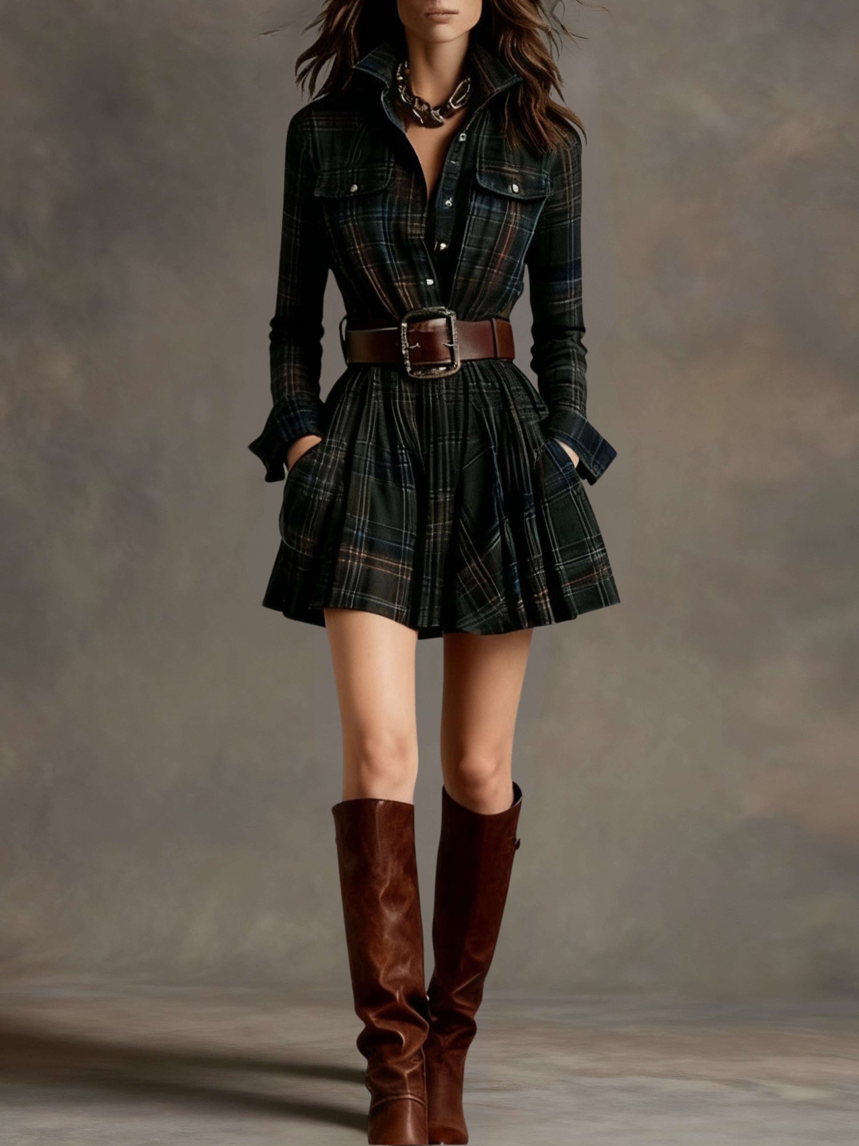 Brooke™ | Kurzes kariertes Hemdkleid
