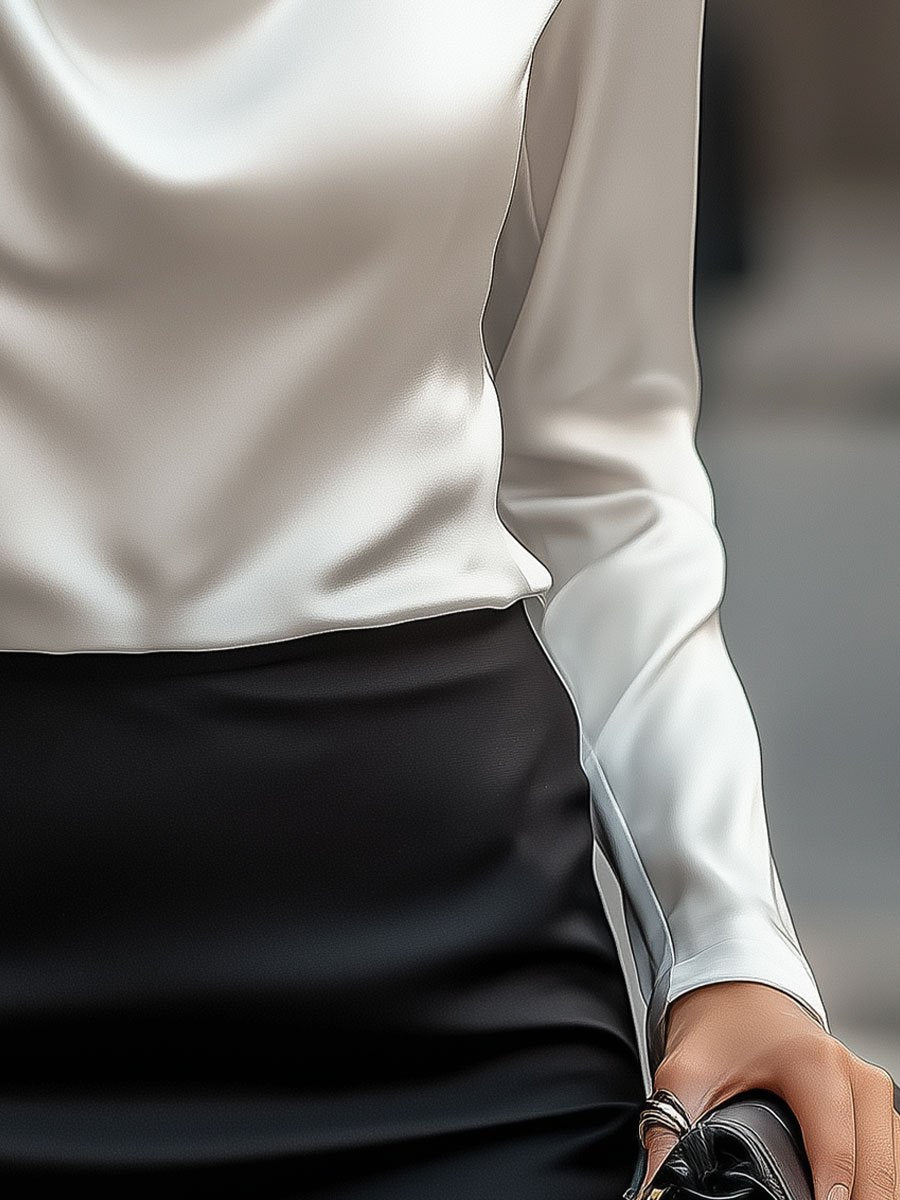 Elegante Satinbluse mit drapiertem Ausschnitt