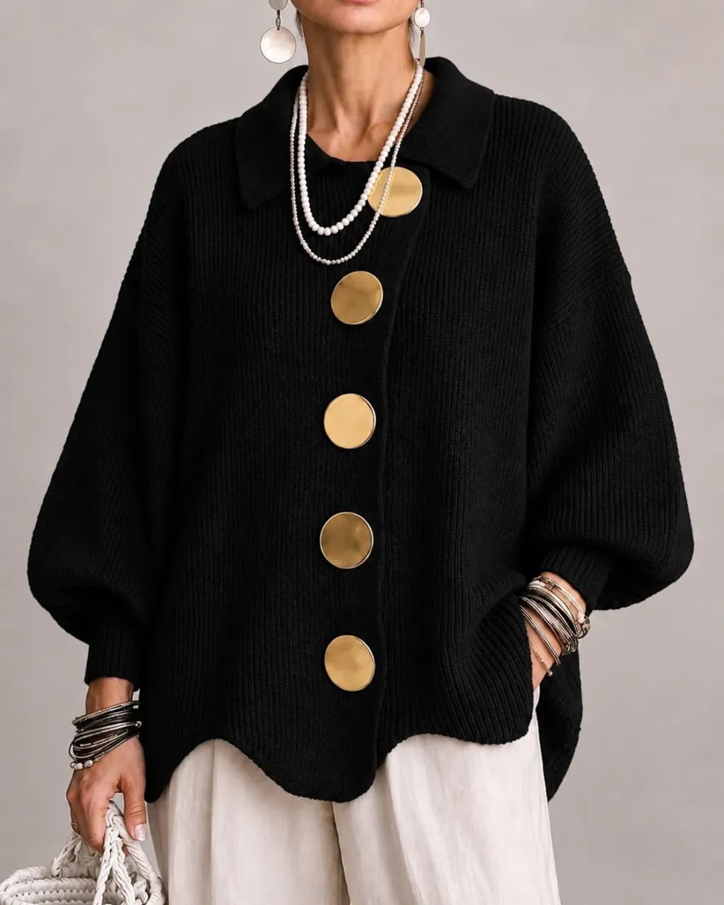 Karina | Oversize-Strickjacke mit Kragen und Knöpfen