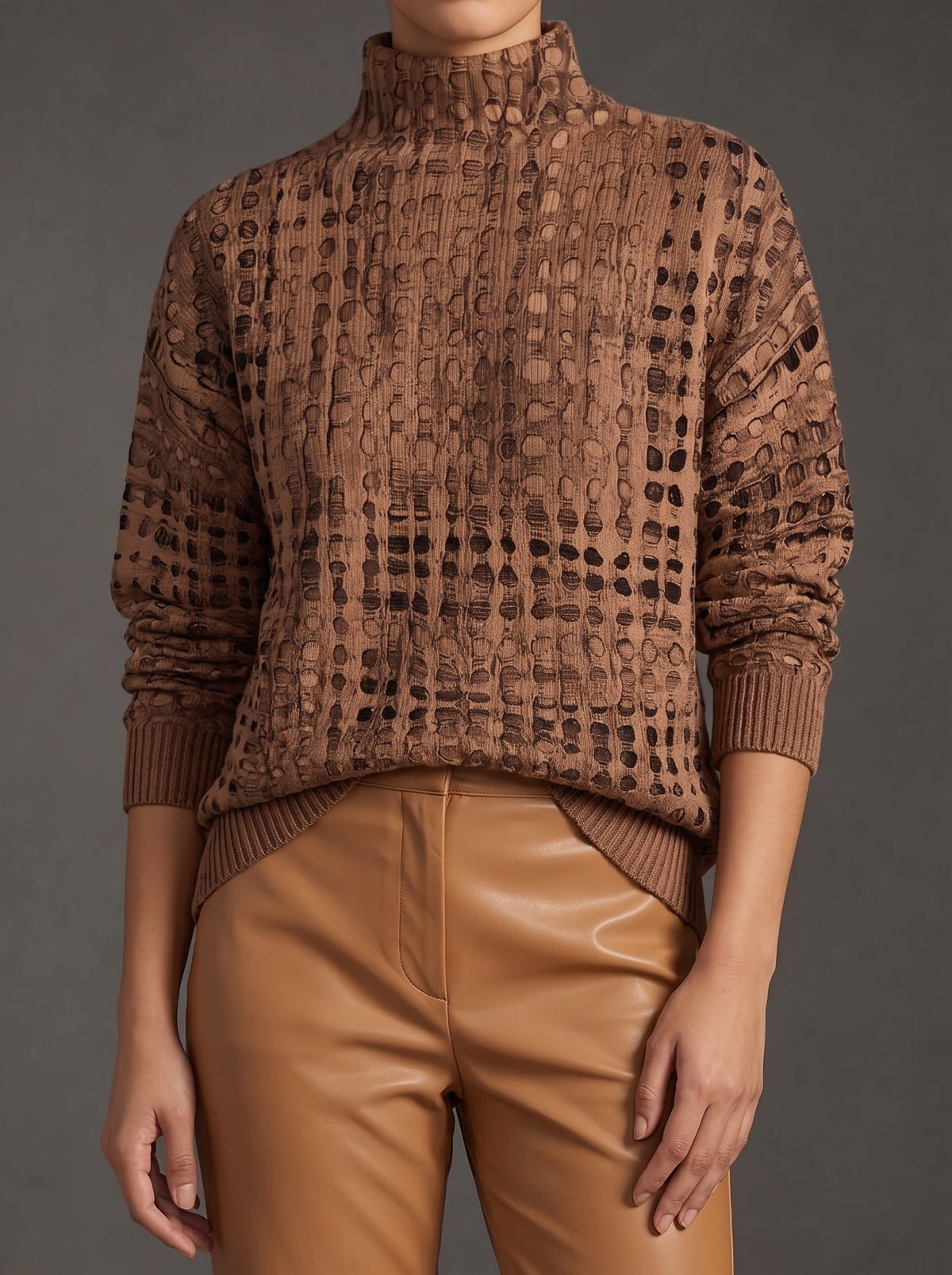Marnie™ | Kastanienbrauner Gitter-Rollkragenpullover