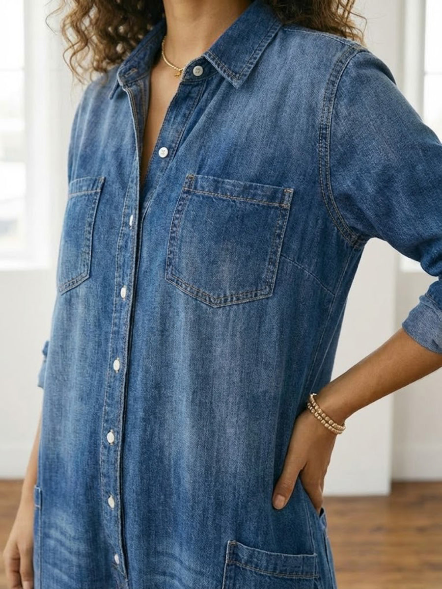 Diana | Vintage Washed Soft Cotton Denim Jumpsuit mit Knopfverschluss