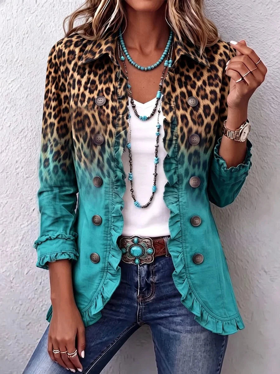 Elspeth | Blazerjacke mit Rüschen und Leoparden-Ombré