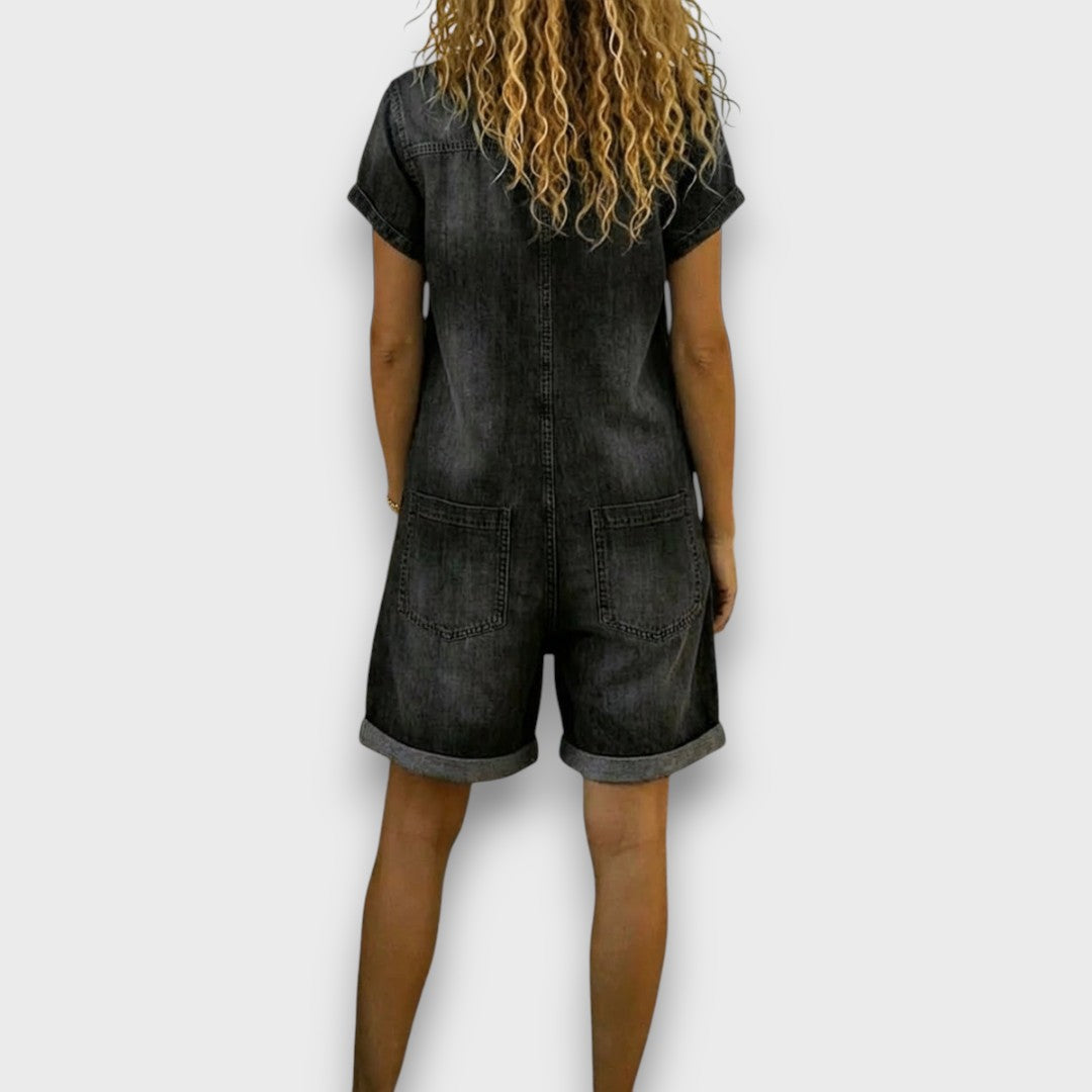 Joan | Vintage kurze Latzhose aus Baumwolle im Denim-Look