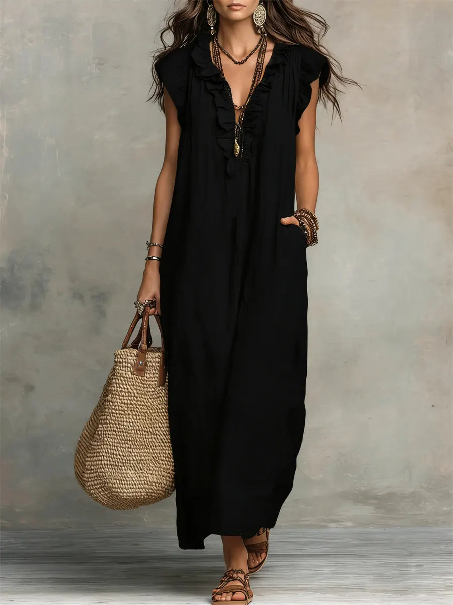 Camélia | Langes Kleid im Boho-Stil aus Leinen und Baumwolle