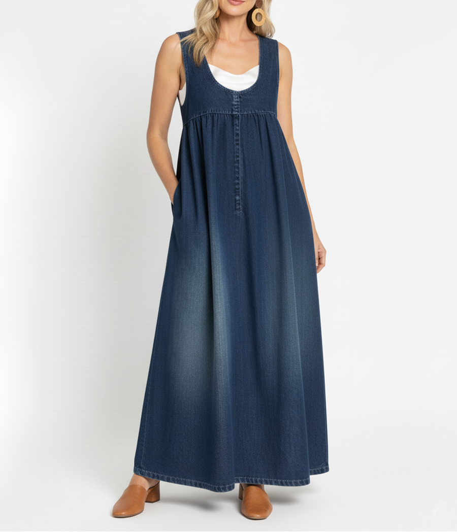 Karen | Vintage Washed Soft Cotton Feel Denim Maxikleid