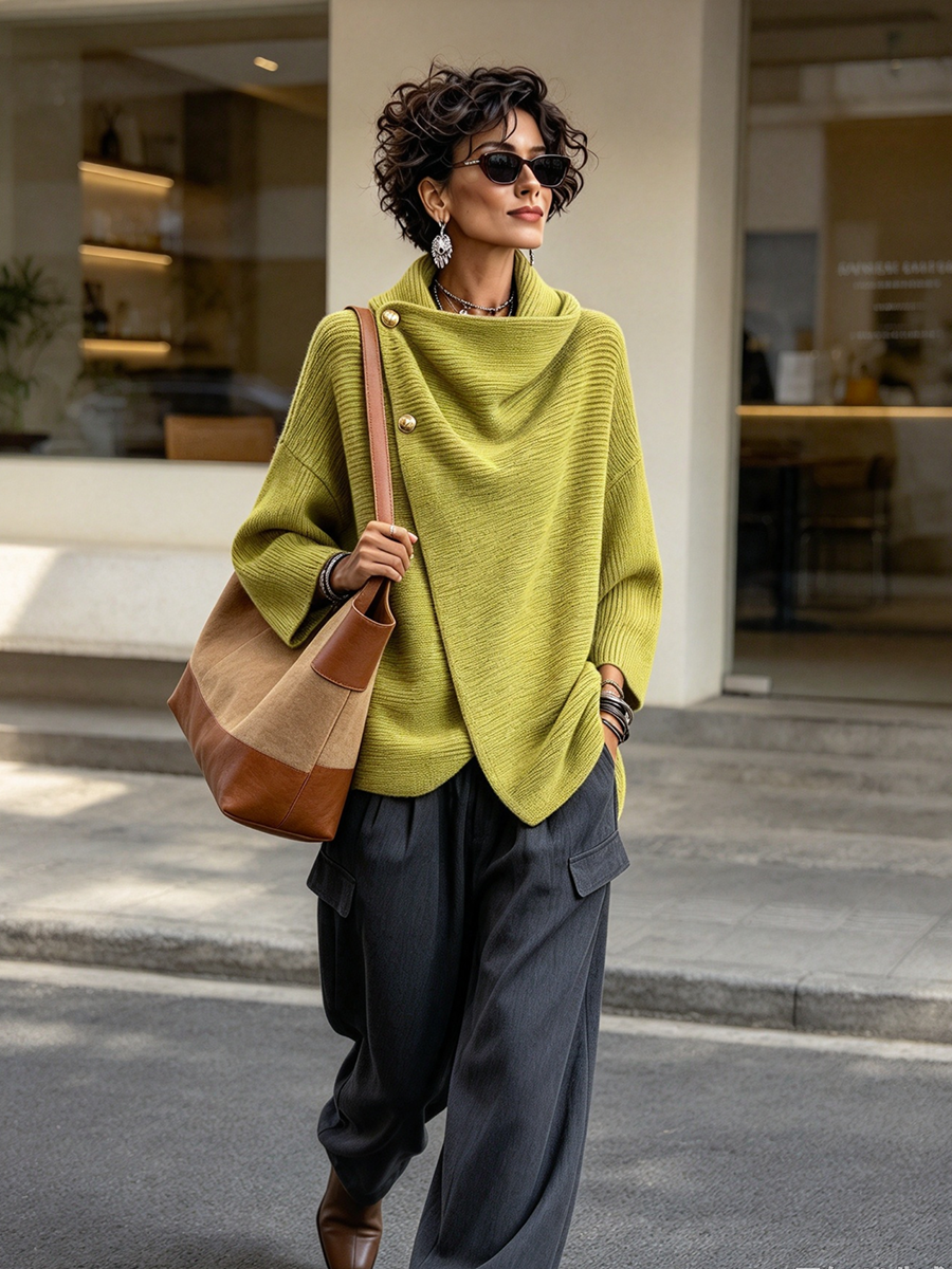 Colette – Asymmetrischer Strickpullover mit Knöpfen