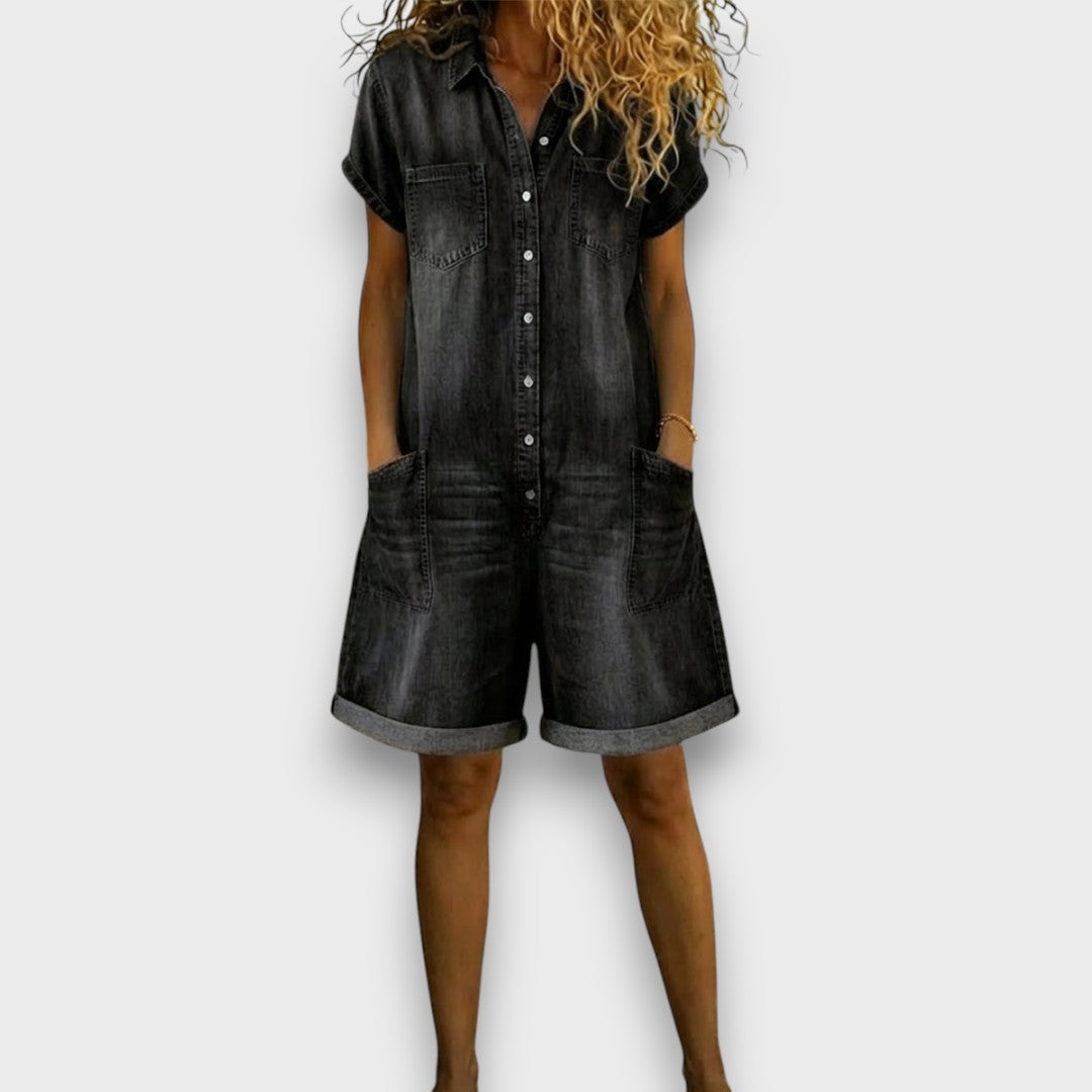 Joan | Vintage kurze Latzhose aus Baumwolle im Denim-Look