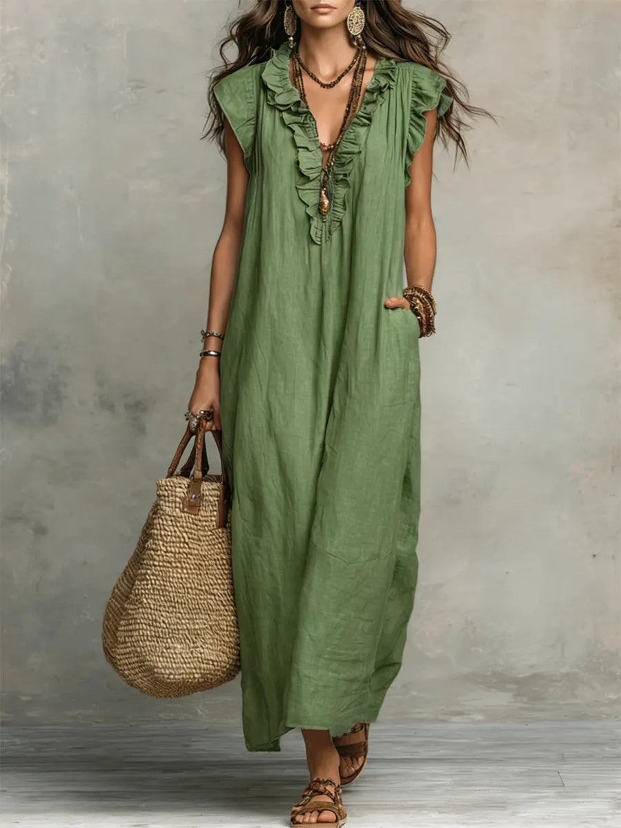 Camélia | Langes Kleid im Boho-Stil aus Leinen und Baumwolle