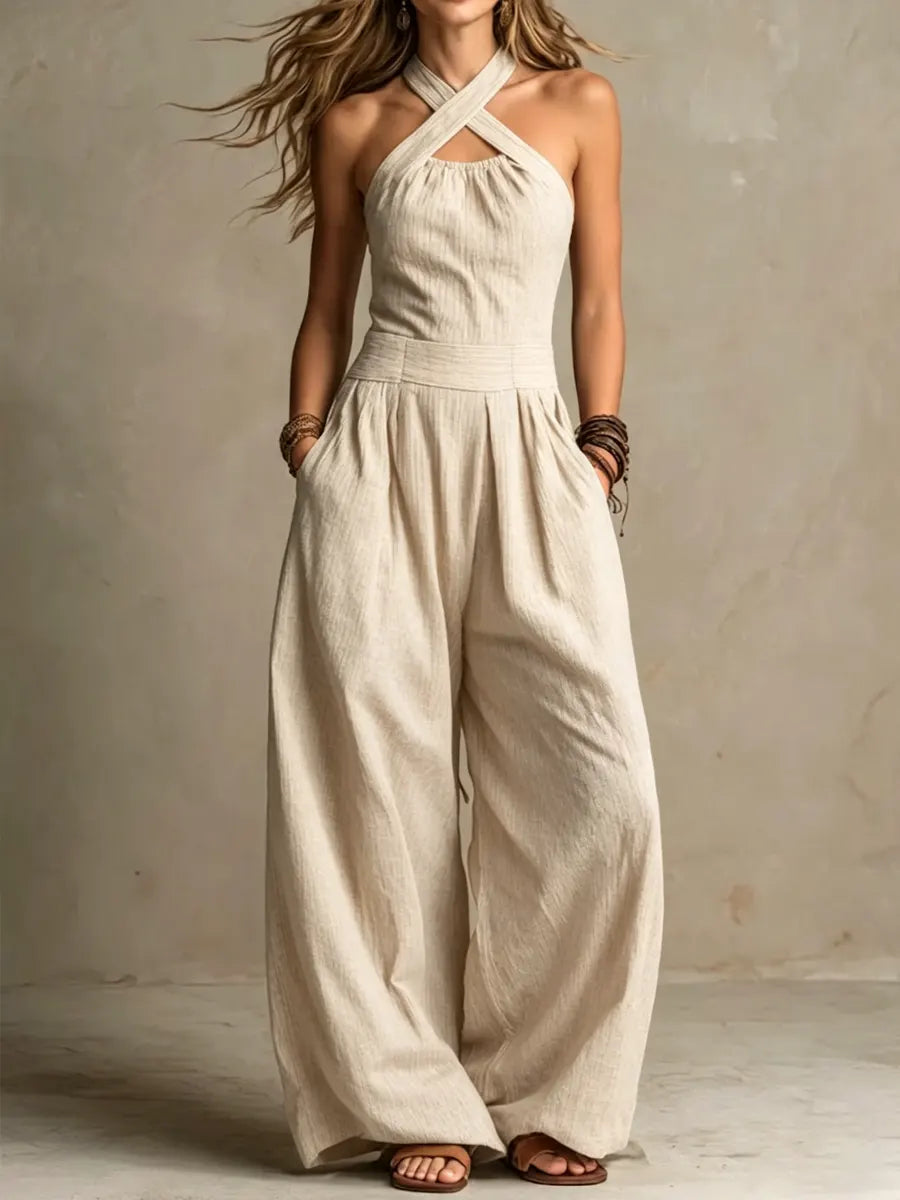 Isabella | Langer, fließender Overall mit Halter-Ausschnitt
