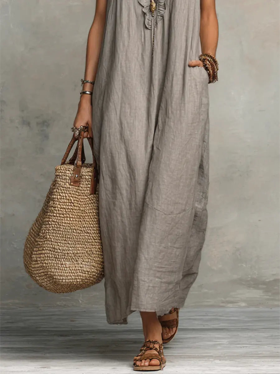 Camélia | Langes Kleid im Boho-Stil aus Leinen und Baumwolle