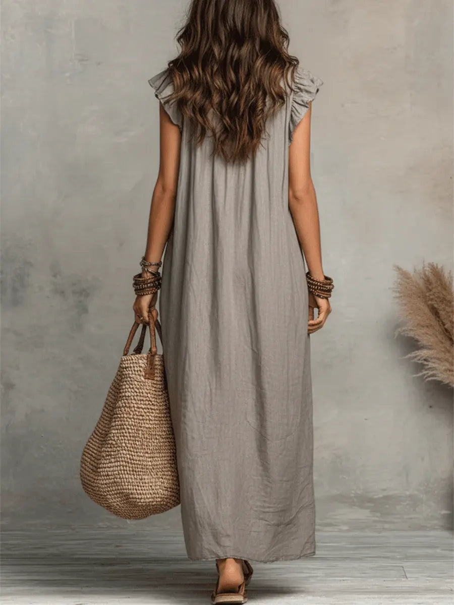 Camélia | Langes Kleid im Boho-Stil aus Leinen und Baumwolle