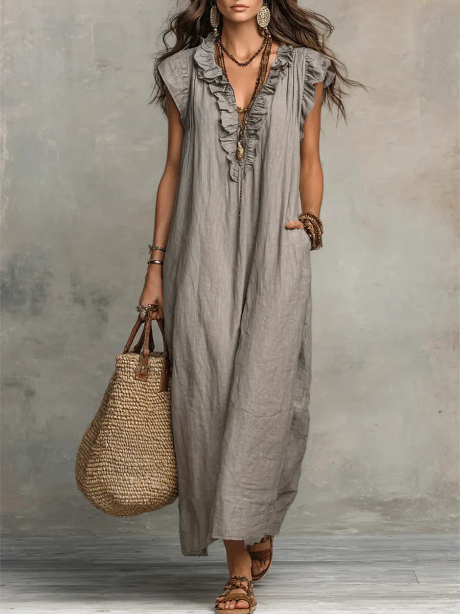 Camélia | Langes Kleid im Boho-Stil aus Leinen und Baumwolle